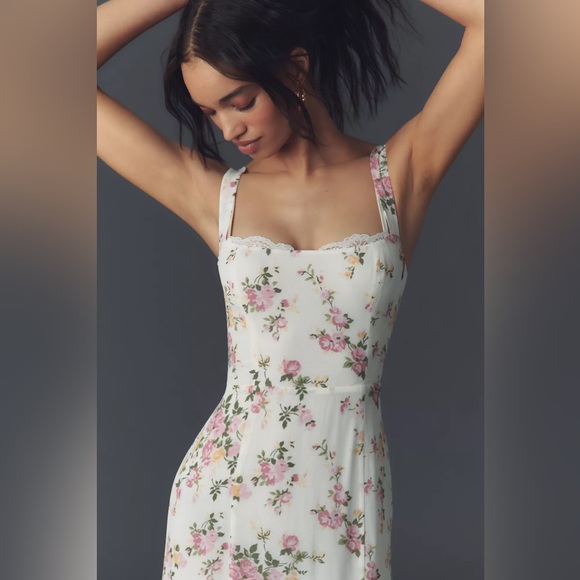 (NWOT) Reformation Ivory Midi Dress with Rose Floral Pattern - Picture 1 of 7